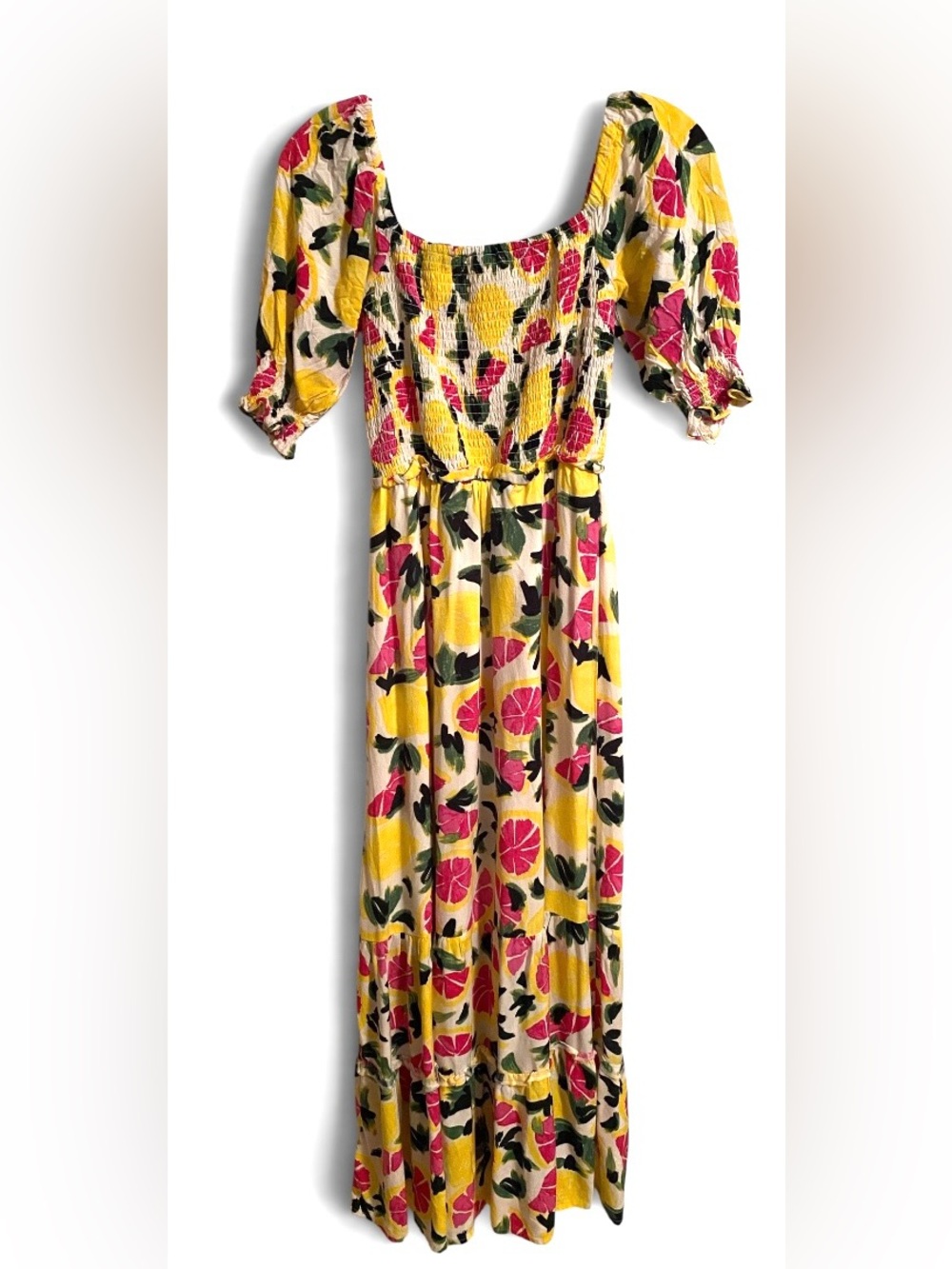 Steve Madden Yellow Floral Maxi Dress with Pink and Green Accents, Size XS - Picture 3 of 11